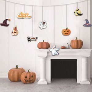 Halloween banner set featuring Happy Halloween signs and pumpkin bat hanging decorations