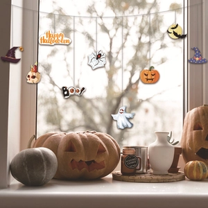 Halloween hanging banners with pumpkin, ghost, and spider decorations for festive parties
