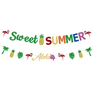 Hawaii Party Girlande Set mit Glitzer Flamingo Ananas und Hello Summer Schriftzug