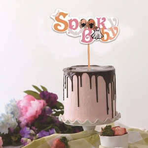 Spooky Baby Halloween cake topper set with ghosts and bats for festive party decoration