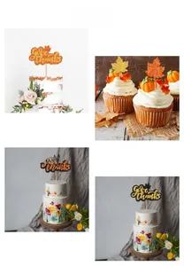 Détails des décorations de gâteau Give Thanks pailletées et feuilles d'érable sur cupcakes