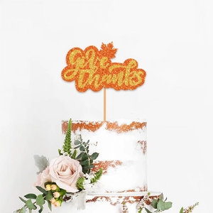 Décoration de gâteau Give Thanks orange pailleté avec feuille d'érable pour Thanksgiving
