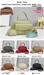 Detailed size specifications for a litchi leather crossbody bag with seven color options