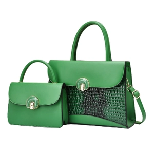 Ensemble sac cabas en cuir PU vert avec motif crocodile et fermoir rotatif en métal