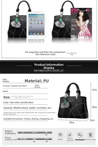 Internal structure detail of black PU handbag showing large capacity and multi-pockets