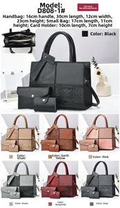 Detail view of crocodile pattern leather 3-piece bag set with exact dimensions and color options