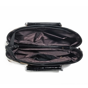 Sac à main en cuir verni noir de grande capacité avec plusieurs compartiments internes