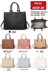 Detailed size chart for large tote bag with dimensions 32x11x26cm in seven colors
