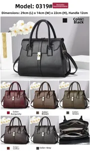 Detailed internal structure and color options for large leather business handbag