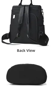 Vue arrière du sac à dos noir avec poche antivol et détails du fond renforcé du sac