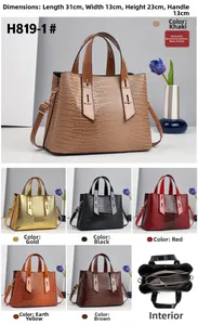 Detailed dimensions of crocodile pattern handbag with six color options and interior view