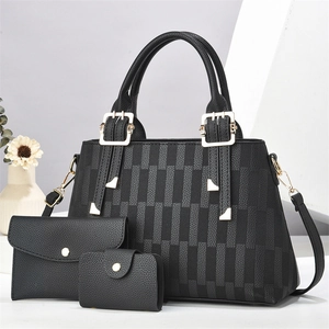 Women Tote Bag Handbag Clutch And Card Holder PU Leather Geometric Embossed Litchi Texture Commuter Style