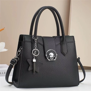 Women Minimalist Lychee Texture PU Leather Handbag With Metal Buckle And Star Charm Detachable Shoulder Crossbody Bag