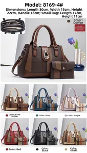 Detail view of large striped tote bag set with size specs and seven color options