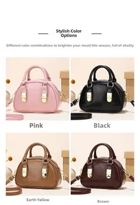 Selection of small crossbody mini bags in pink, black, tan, and burgundy finishes