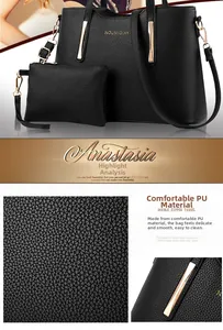 Dettaglio del set di borse in pelle PU nera con trama litchi e metallo dorato