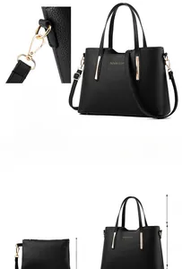 Dettaglio della borsa tote in pelle nera con dimensioni altezza 23cm e manico 16cm