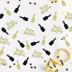 Happy New Year Party Confetti Glitter Black Gold Star Wine Bottle Cup Celebration Table Decor For New Year Party Graduation Event