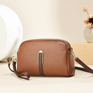 Dames Litchi Patroon PU Leer Crossbody Tas Dubbele Rits Minimalistische Schoudertas Met Verstelbare Riem Casual Dagelijks Messenger Tas