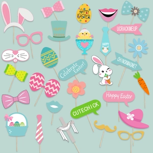 Accesorios para Fotomatón de Fiesta de Pascua Orejas de Conejo de Papel Huevo de Colores Zanahoria Gafas Decoración de Primavera