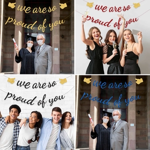 Glitter Paper We Are So Proud Of You Banner Graduation Party Decorations With Thumbs Up Sign Celebratory Hanging Flag