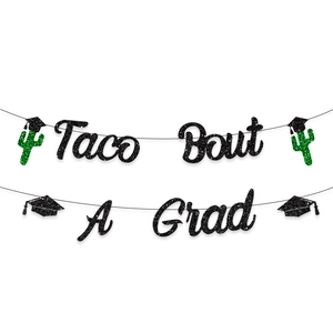 Banderole de remise de diplôme Taco Bout A Grad avec cactus pailleté et mortiers