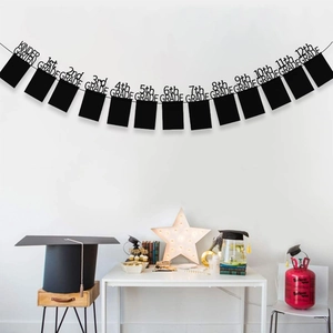 K-12 black photo banner with Kindergarten to 12th grade card slots for graduation party decor