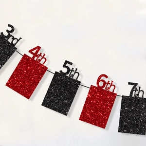 Red and black glittery photo banner for 3rd to 7th anniversary party decorations