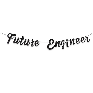 Black glitter Future Engineer banner for graduation party decoration with script font