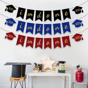 Graduation Bunting Banner Glitter Paper I Am Done Swallowtail Flag With Bachelor Cap For Party Classroom Backdrop Decor