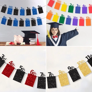 Multi-color glitter graduation photo banner from Kindergarten to 12th Grade for party decor