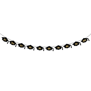 Graduation banner featuring 10 black graduation caps with 1st to 10th gold glitter numbering