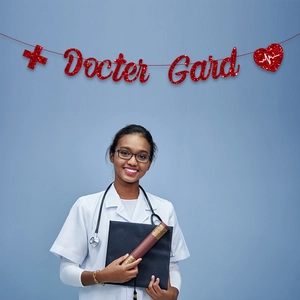 Striscione Congrats Nurse rosso glitterato per decorazione festa di laurea medica