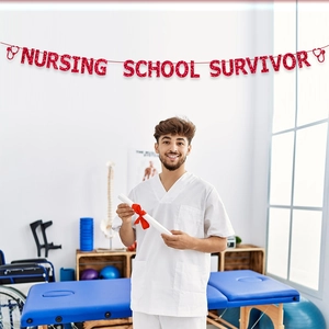 Striscione per laurea infermieristica con glitter rossi e decorazione a stetoscopio