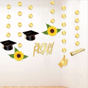 Graduation sunflower banner set with doctor caps and proud of you gold decoration