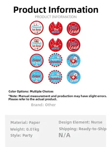 Detailed size chart showing 3.3cm nurse graduation stickers with stethoscope designs