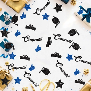Glitter graduation table confetti with caps, stars and Congrats text for party decor