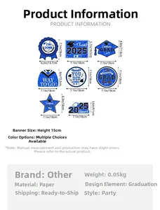 Size chart for blue graduation party spiral hanging decorations and paper cutouts