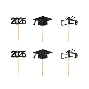 Set decorazioni per torta laurea 2026 con tocco e diploma in glitter nero