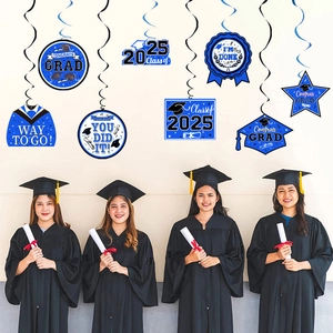 Blue Black Graduation Party Hanging Swirls Decorations Class Of 2025 Congrats Grad Paper Streamers For Ceremony School Decor