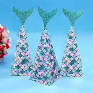 Mermaid scale favor boxes with glitter fish tail topper for birthday party decorations