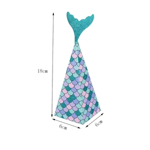 Mermaid scale pyramid gift box with blue glitter tail fin, 18cm height party candy box