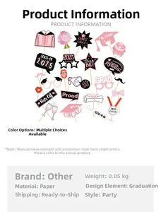 Detail of 2025 graduation party photo props set with paper mortarboard and medals