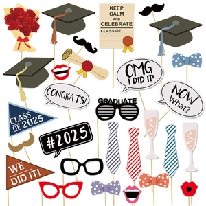 20-piece 2025 graduation photo booth props with mortarboard hats and diplomas