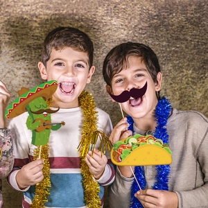 Mexican fiesta cactus photo booth props set with colorful paper accessories for party fun