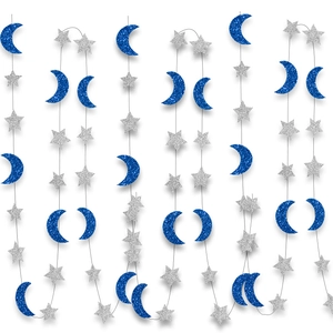 Glitter star and moon hanging banner garland for party background decoration