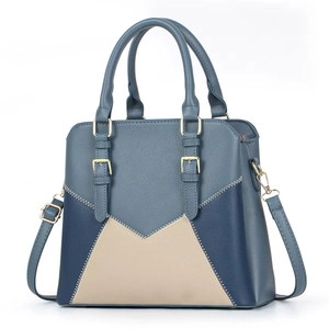 Three-tone patchwork satchel with top handles and adjustable strap for women