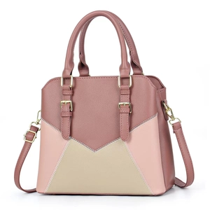 Fashionable multi-color patchwork tote bag in premium faux leather with dual handles