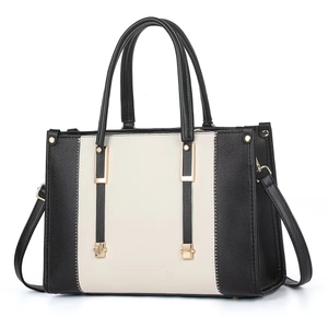 Elegant two-tone tote bag with lychee texture and premium gold hardware accents