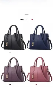 Color options of large capacity handbags in black, blue, purple, and pink pebbled leather